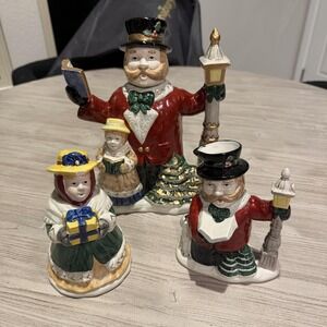 Fitz Floyd 1993 Christmas Village Carolers Teapot Sugar Creamer Set of 3 Vintage